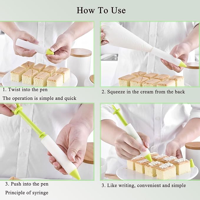 Cake Decorating Pen Dessert Decorating Tool, Silicone Food Syringe Cylinder with 4 Heads Cookie Icing Piping Nozzles Used for Chocolate Jam, Lettering, Drawing, Cream (5 pack)