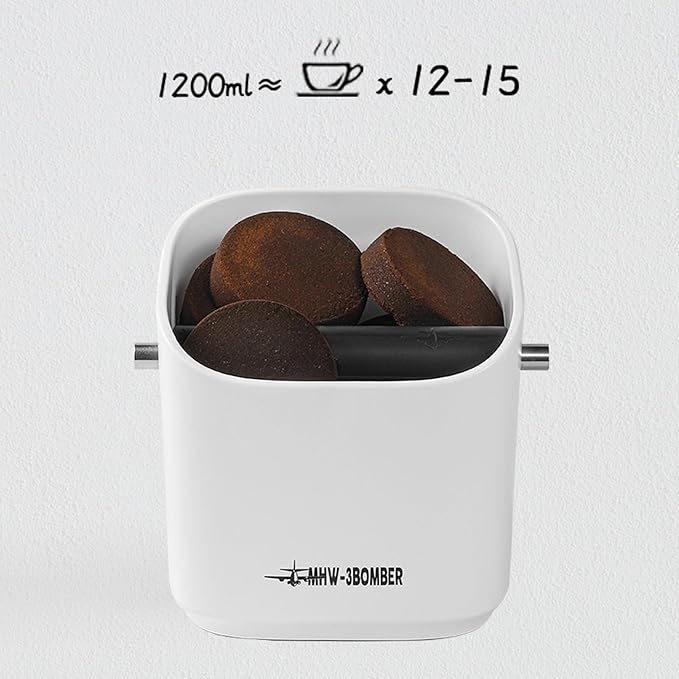 MHW-3BOMBER Espresso Knock Box, 1.2L(15 Cups) Coffee Knock Box with Coffee Clean Brush and Removable Knock Bar for Espresso Puck, Coffee Ground, Durable Espresso Accessories, CS7092-OS