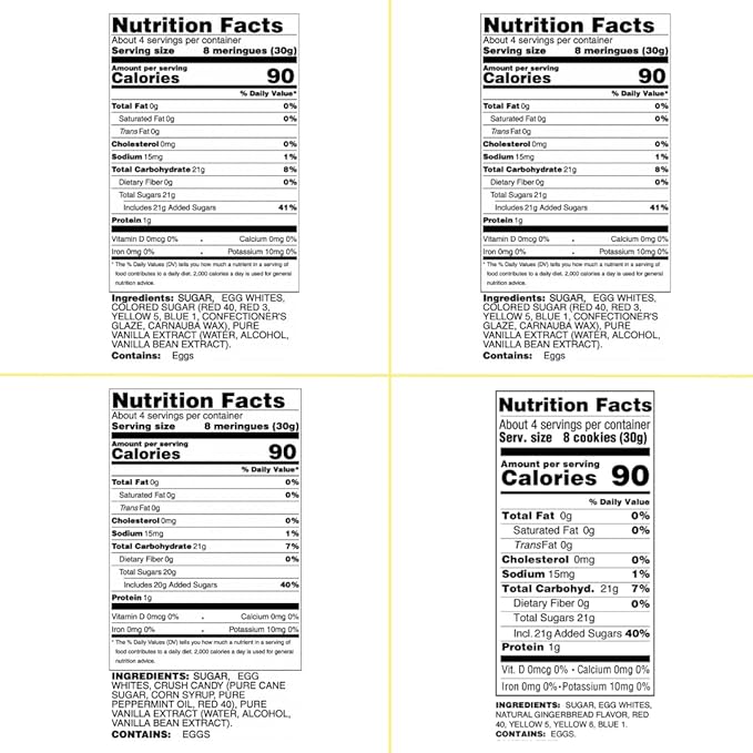 4 Pack Krunchy Melts Original Meringue Cookies | Merry Box 4-Pack | 2 Holiday Vanilla, Peppermint Crush, Gingerbread | Only 80-90 Calories Per Serving | Low Fat/Fat Free, Gluten Free, Dairy Free (4 Oz)