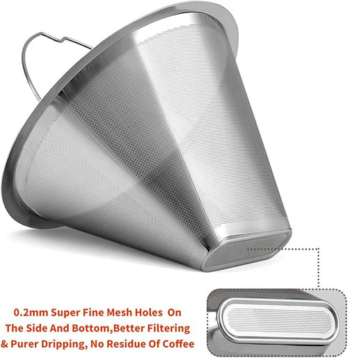 #4 Reusable Permanent Cone Coffee Filters, 8~12 Cup Size 4 Coffee Filters, Perfect Fit for Cuisinart Hamilton Beach Coffee Maker Filter, Replace Cuisinart GTF Gold Tone Coffee Filters