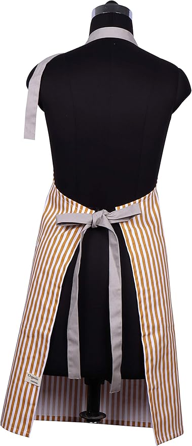 AMOUR INFINI Cotton Aprons for Women with Pockets Adjustable Strap and Waist Ties Reusable Printed Aprons for Baking, Cooking, Gardening (27.5 x 33 Inches - Yellow)