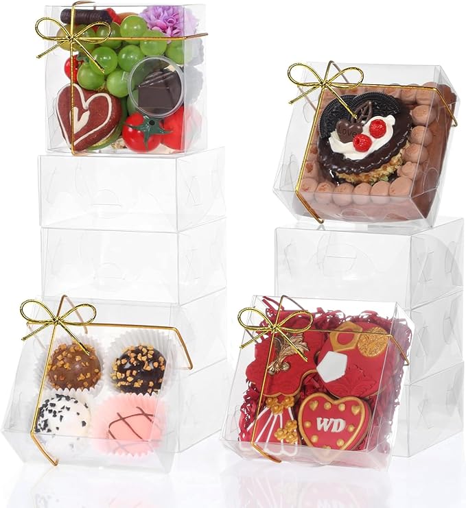 15PCS 5x5x2 Inches Full Clear Chocolate Covered Strawberries Boxes Cookies Boxes Mini Bundt Cake Pie Cinnamon Roll Treat Boxes Chocolate Truffle Box Party Wedding Favor