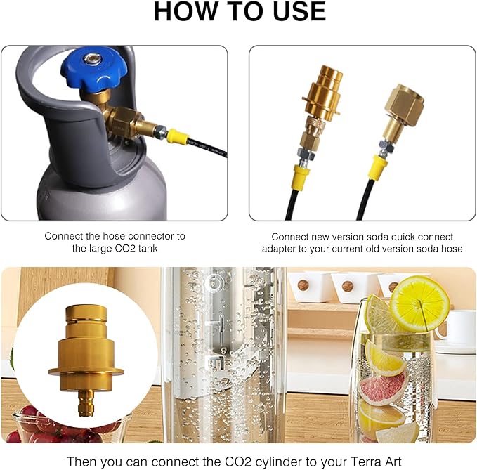 Yasorn 8mm CO2 Adapter for Large CO2 Storage Tanks and Soda Machine Pink CO2 Cylinder System, Compatible with Terra Duo Soda Water Maker Machine, Quick Connect CO2 Cylinder Refill