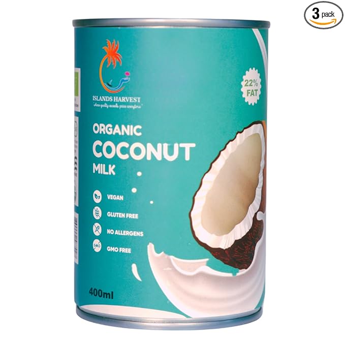 Islands Harvest Organic Coconut Milk (22% Fat) Pack of 3 - Vegan, Kosher, Halal, Non-GMO, USDA Organic - Rich & Sweetly Aromatic Coconut Flavor - Pure No Added Artificial Flavors & Colors. Perfect for Curries, Soups, Sauces, Drinks & Desserts