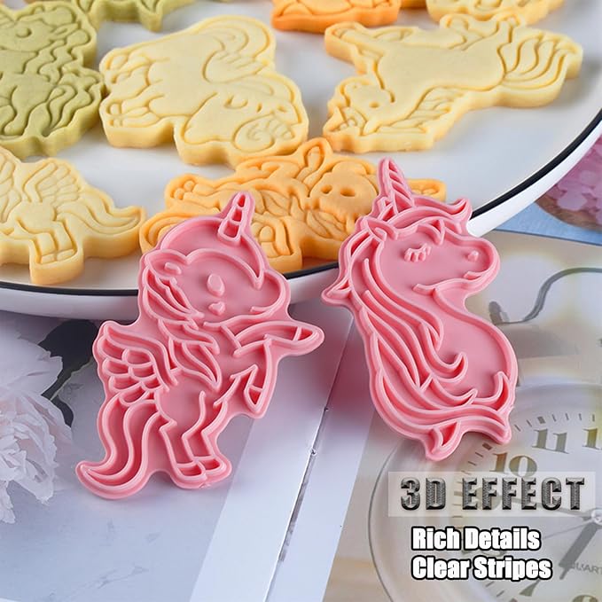 8 Pcs Unicorn Cookie Cutters Set Baking Molds 3D Unicorn Press type Cookie Cutter for Baking, Fondant, Cheese, and Pastries