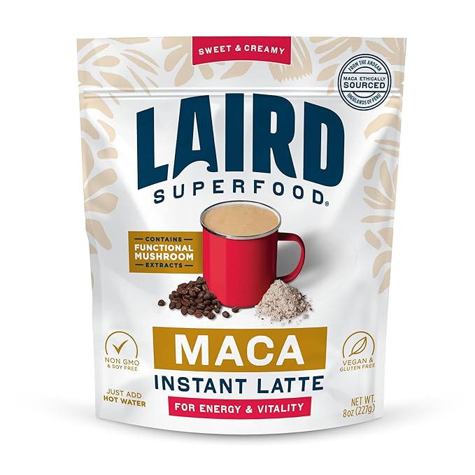Laird Superfood Maca Instant Latte, Non-Dairy, Sweet & Creamy, Superfood Creamer, Gluten Free, Non-GMO, Vegan, 8 oz. Bag, Pack of 1