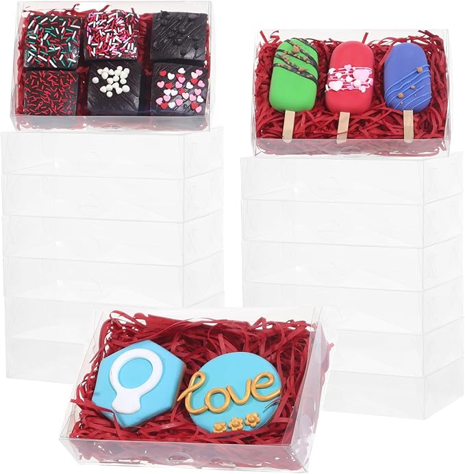 RomanticBaking 15PCS 7x4.3x1.5 Inch Clear Chocolate Covered Ore Boxes Cookie Boxes with Window Bakery Boxes for Cakesickle,Truffle, Bomb Dount,Cake &Gift Treat Boxes for Party Favors