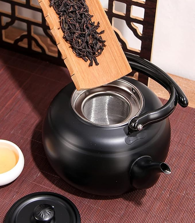 50 oz/1500ml Stainless Steel Steeping Teapot with Infuser for Loose Leaf Tea, Metal Tea Steeper Pot Coffee Water Kettle for Stovetop, Tea Maker for Hotels, Restaurant, Home, Kitchen, Black