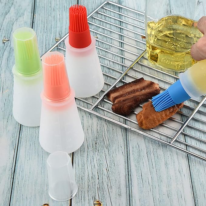 Silicone Oil bottle brush，BBQ/Pastry Basting Brushes,Silicone Cooking Grill Barbecue Baking Pastry Oil/Honey/Sauce Bottle Brush (4 PCS,green)