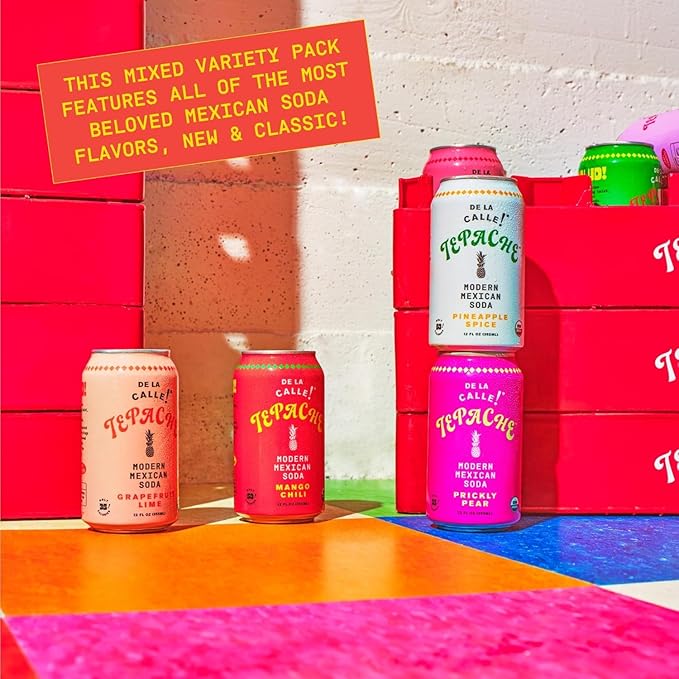 De La Calle Tepache - Mixta Variety Pack - Modern Mexican Soda - Craft Fermented Pineapple Sparkling Beverage - Certified Organic, Antioxidant Rich, Non-Alcoholic, Healthy Soda, Low Sugar, Low Calorie, Non-GMO