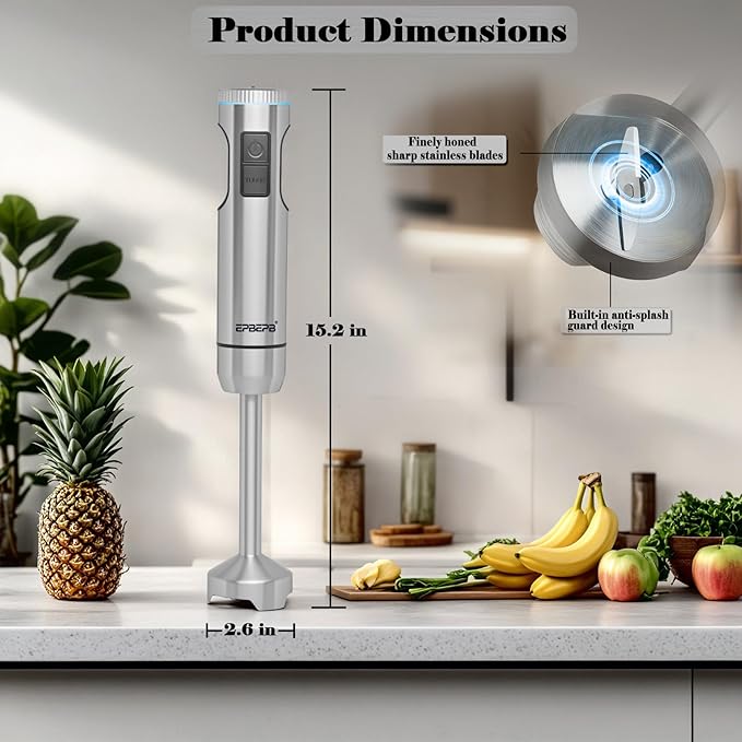 Handheld Immersion Blender, 1000W Powerful 10-in-1 Set for Smoothies,Orange Juicer, Egg Beater, Dough Hook, Vegetable Chopper, Potato Masher (11th Accessory Not Recommended)