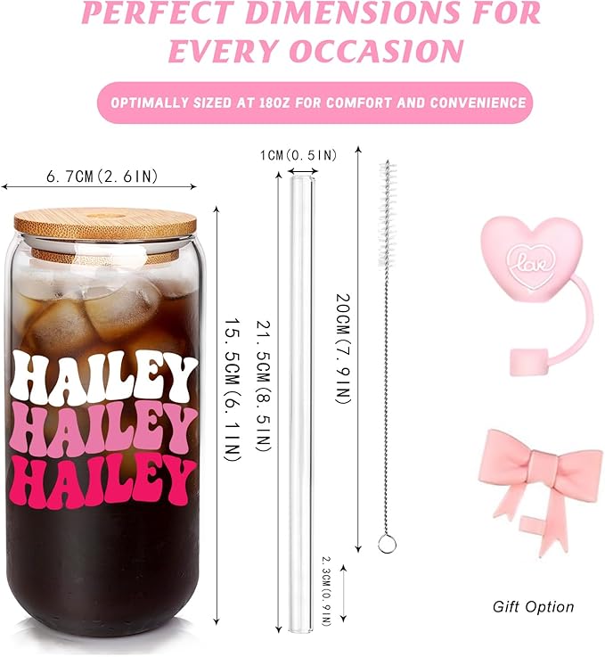Personalized Tumbler with Name-Glass with Lids and Straws-18OZ Iced Coffee Cups with Lids, Cute Glass Cups, Mothers Day Birthday Gift for Women Her (TwsName)