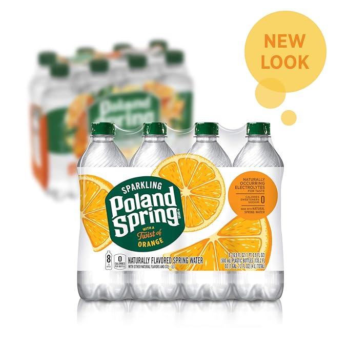 Poland Spring Sparkling Water, Orange, 16.9 oz. Bottles (Pack of 8)