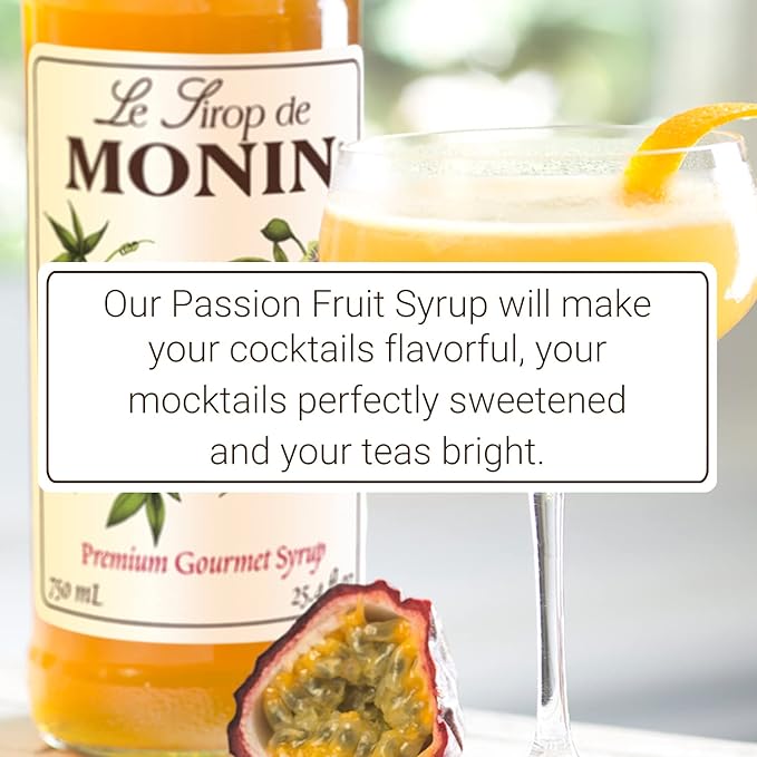 Monin - Passion Fruit Syrup, Sweet Tropical Flavors, Great for Teas, Sodas, & Cocktails, Natural Flavors, No Artificial Sweeteners or Ingredients, Gluten-Free, Vegan, Non-GMO, Clean Label (1 Liter)