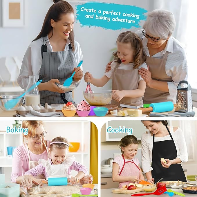 44Pcs Kids Cooking & Baking Set for Real Cooking, Kids Safe Knife & Cooking Tools Utensils with Cookbooks, Toddler Safe Montessori Kitchen Tools Birthday for Girls Boys Ages 6+