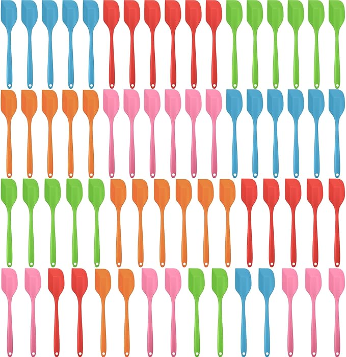 Irenare 65 Pcs Mini Silicone Spatulas Bulk 8.3 Inch Heat Resistant Scrapers Rubber Spatulas Seamless Design Non Stick Flexible for Kitchen Use Cooking Baking Mixing