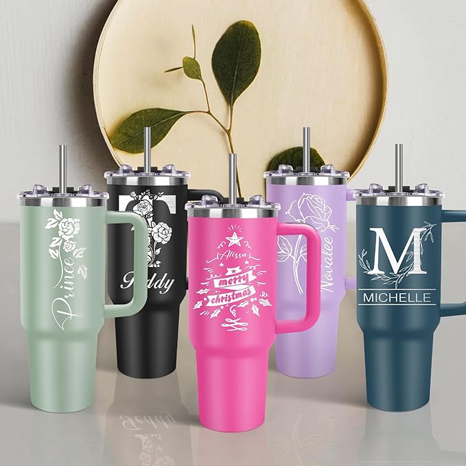 Personalized Tumblers with Engraved Name, Personalized Birthday Gifts for Men Women, Custom 40oz Stainless Steel Coffee Tumbler with Lids and Straws, Custom Travel Cup (40oz Engraved Tumbler)