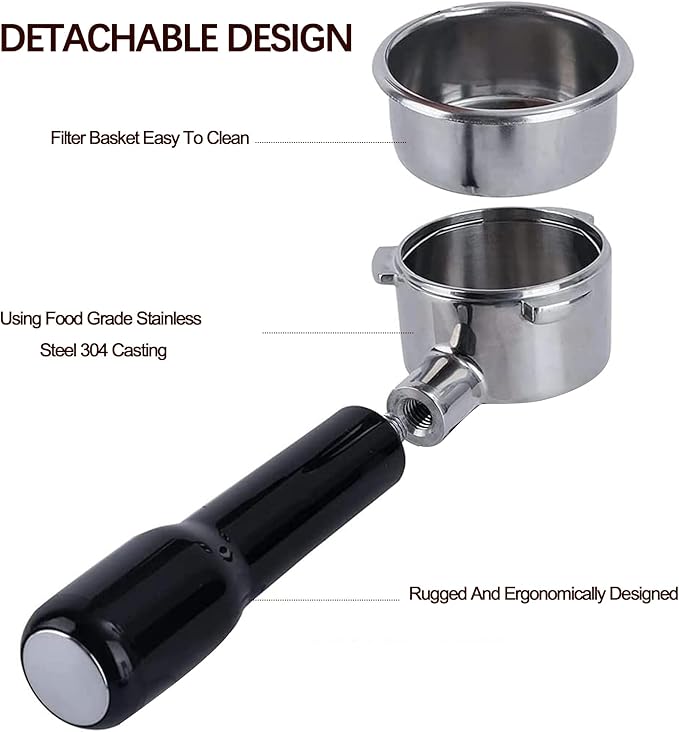 51mm 3 Ears Bottomless Portafilter for Delonghi Dedica EC680/EC685/EC785/EC820/EC850/EC860 SMEG Espresso Coffee Machine, Stainless Steel Basket Included ABS Handle Black