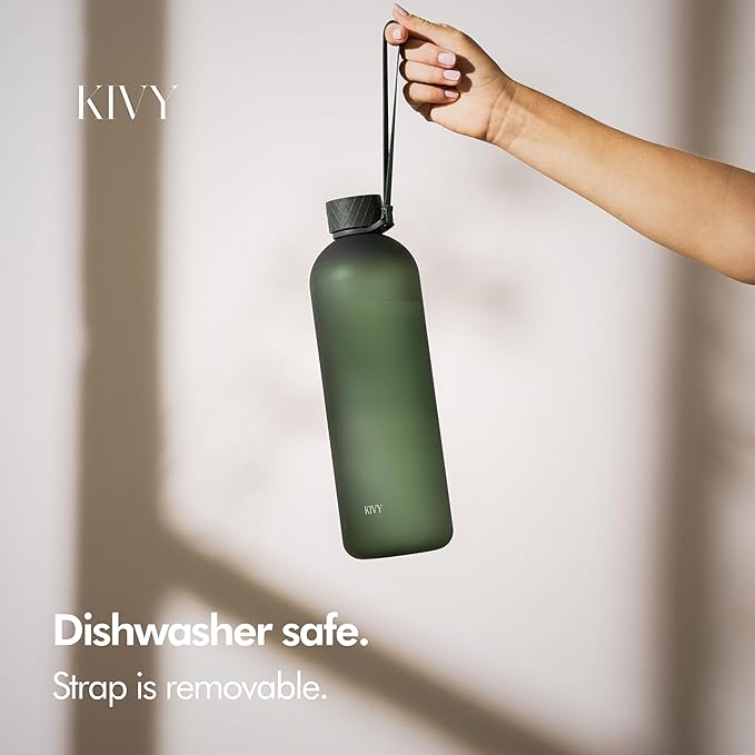 KIVY Large Water Bottle 50oz [Lightweight & Shatterproof] Fits Backpack & Cupholder for Travel, Sports, School - Dark Green water bottle no straw - 1.5 Liter water bottles - 50oz Water bottle