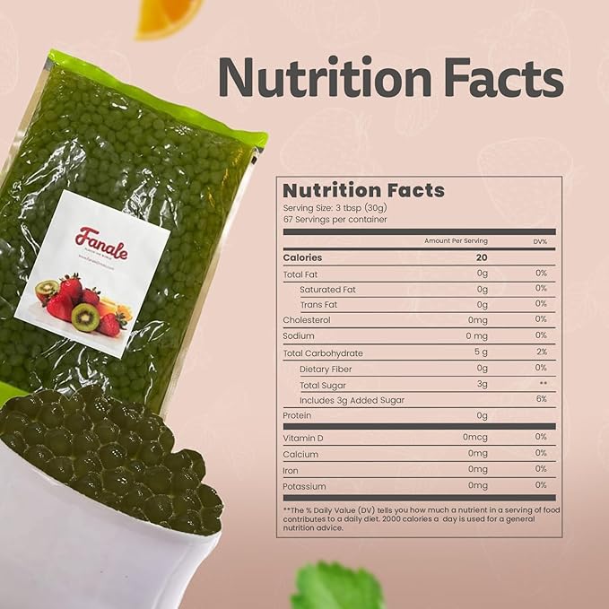 Fanale Matcha Agar Agar Boba, Matcha Jelly Ball, Ready to Serve, Soft Chew Texture, Instant Boba Pearls for Bubble Tea, Frozen Yogurt, Shaved Ice & Dessert’s Topping (4.4 lbs/bag, 6 bags/case)