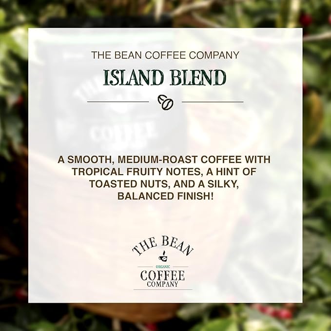 The Bean Organic Coffee Company Island Blend, Medium Roast, Ground Coffee, 16-Ounce Bags (Pack of 2), Café molido tostado orgánico