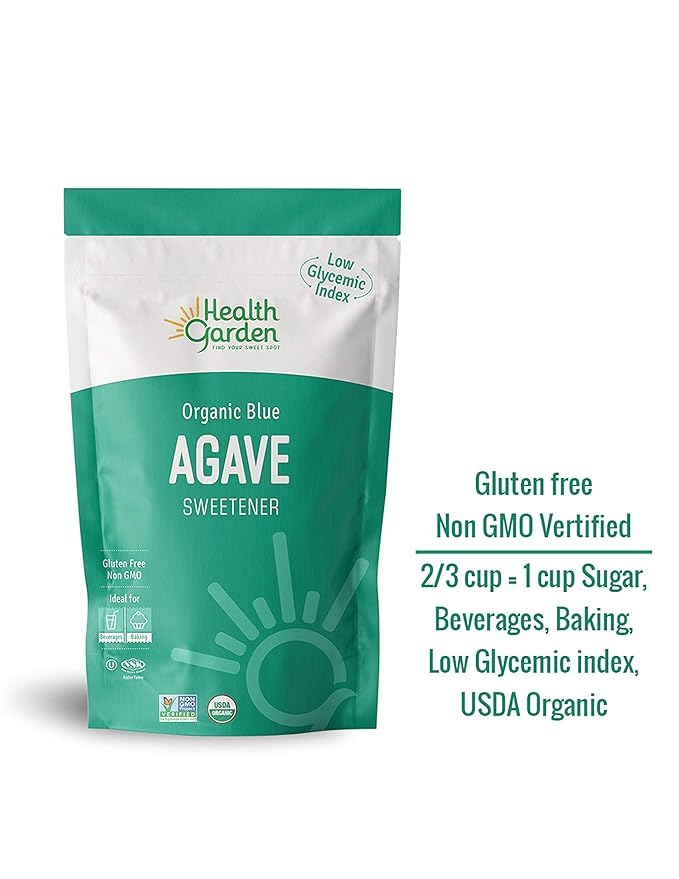 Health Garden Organic Blue Agave Sweetener Crystals - Kosher Gluten Free Non GMO Low Carb, 12 OZ