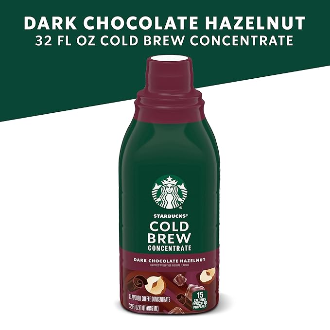 Starbucks Cold Brew Coffee Concentrate, Naturally Flavored Dark Chocolate Hazelnut, Multi-Serve Bottle (32 Fl Oz)