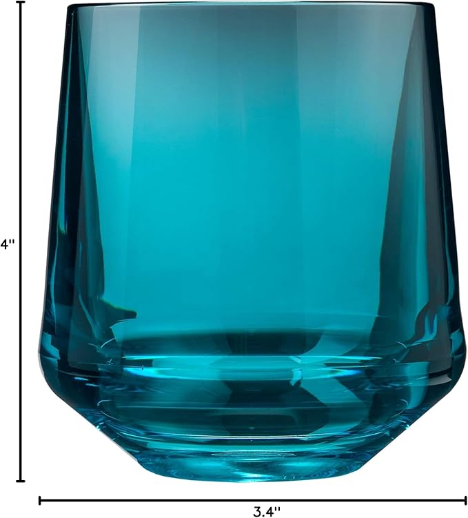 Drinique Unbreakable Stemless Wine Glasses – Set of 4 | 12oz Tritan Plastic | Made with 50% Recycled Content | Reusable, Dishwasher Safe, BPA-Free, Shatterproof | Indoor, Outdoor, Everyday Use - Teal