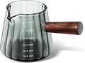 Joeyan 6 oz Grey Glass Measuring Cups with Spout,Borosilicate Glass Triple Pitcher with Scale,Origami Style Espresso Shot Glasses with Wood Handle for Coffee Milk,Dishwasher Safe