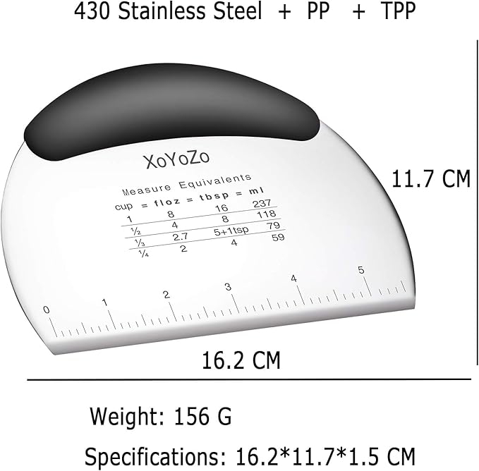 1 pcs Dough Pastry Scraper Chopper/Stainless Steel Dough Scraper Cutter with Ergonomic Rubber Non-Slip Grip/Dough Scraper Cutter/Pro Pastry Pizza Cutter Chopper (Black)