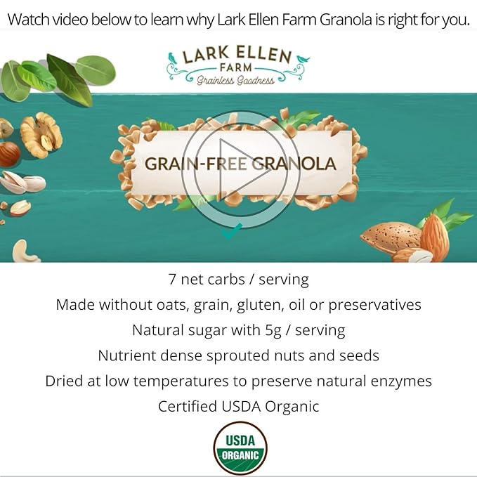 Lark Ellen Farm Cacao Cherry Grain-Free Granola Clusters, Organic Vegan Nut and Seed Mix, Gluten-Free Crunchy Bites for Snack, Breakfast, or Yogurt, 8 oz, 6 pack