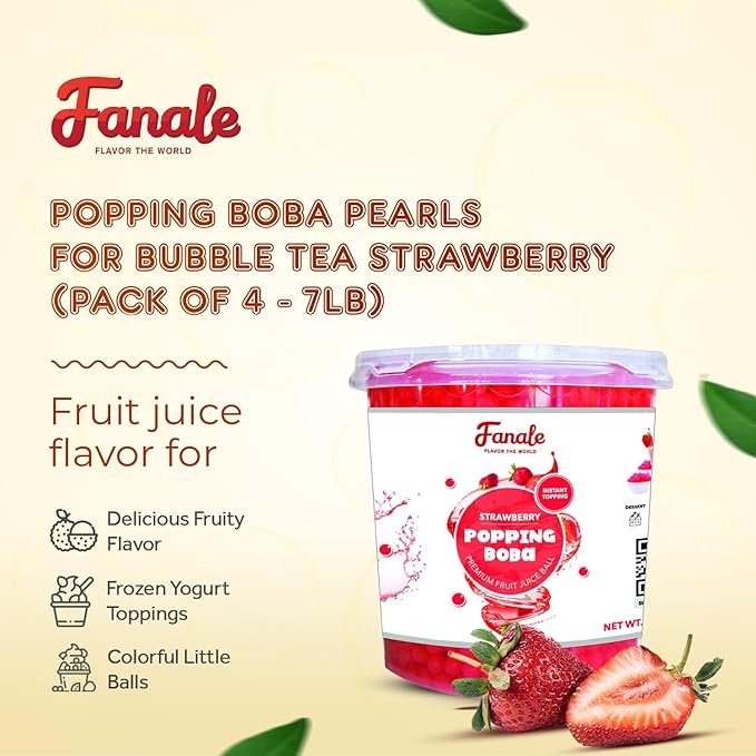 Fanale Strawberry Popping Boba Pearls, Vegan, Non GMO, Gluten Free, Fat Free, Perfect for Bubble Tea, Smoothies, Ice Cream, Desserts, and Beverages.