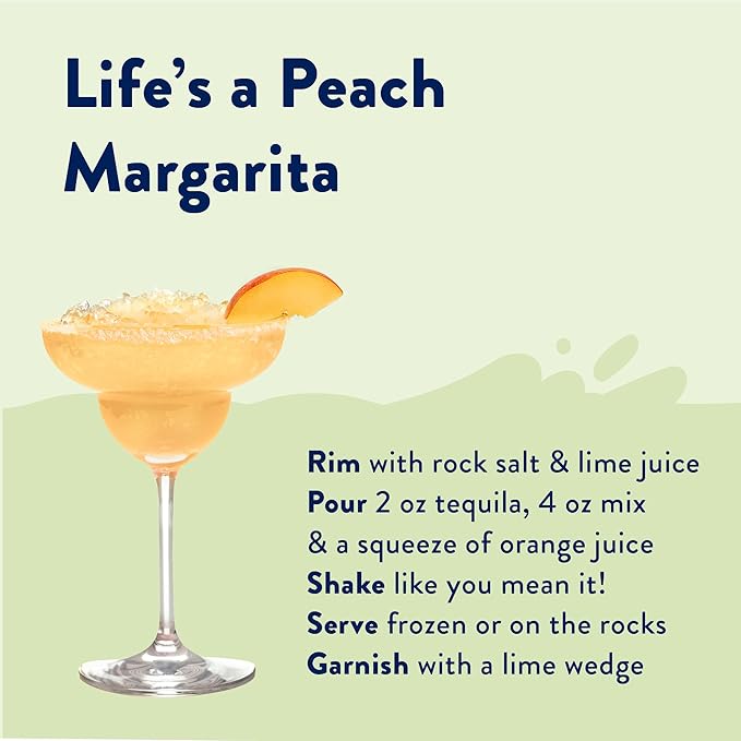 Jordan's Skinny Syrups Sugar Free Syrup, Naturally Sweetened Peach Margarita Mix, 32 oz, Low Calorie Flavoring, Protein Shake, Cocktail & More, Gluten Free, Keto Friendly