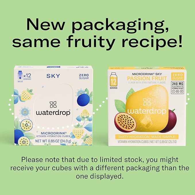 Waterdrop Hydration Cubes, Pineberry, Passion Fruit & Pear, Vitamin C, B1 & B3, On The Go Water Enhancer Drops for Still & Sparkling Water, Low Calorie, Zero Sugar, Gluten Free, Non GMO, Vegan, 24 CT