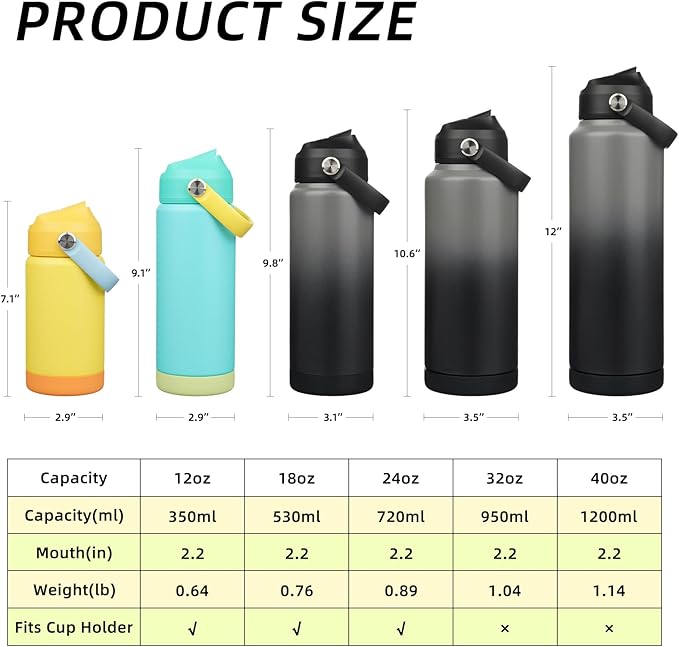 BJPKPK Insulated Water Bottle with Straw Lid, 12oz Thermos Water Bottles with Soft Nozzle, Flex Handle & Non-slip Boot, BPA Free Leak Proof Stainless Steel Metal Thermos, Tumblers, Cups,Yellow