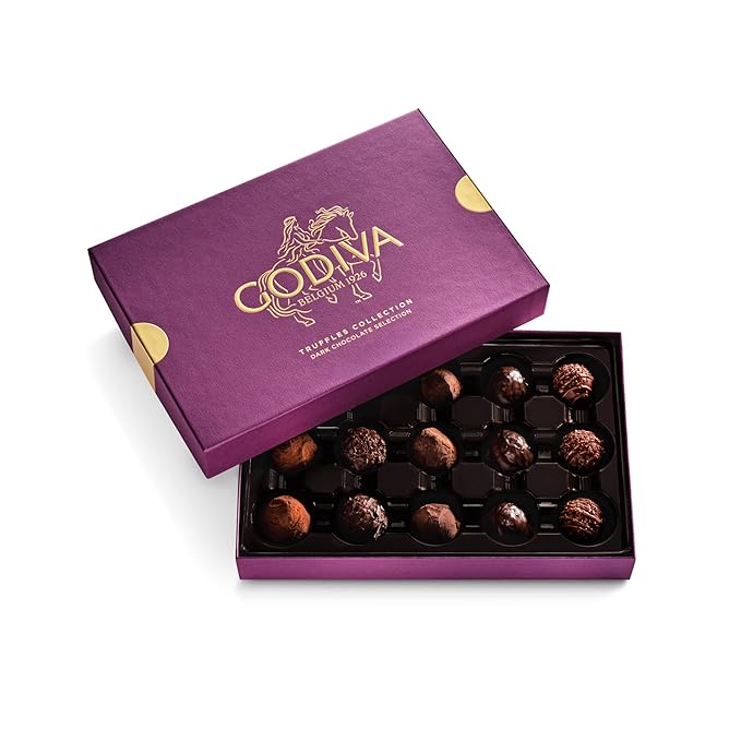 Godiva Dark Chocolate Truffle Gift Box, Belgian Dark Chocolates with Ganache Center, Gourmet Gift for Birthdays, Holidays, Non-GMO & Kosher, 15 Pc