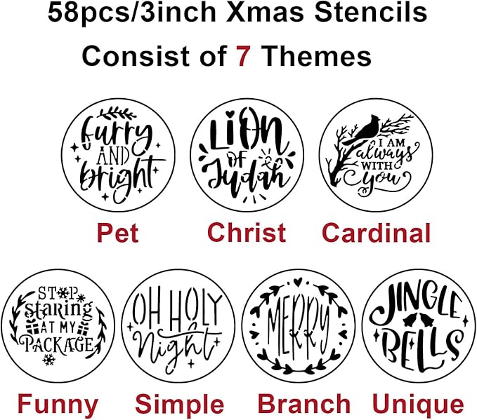 Christmas Stencils for Painting on Wood Slice,58pcs Small Christmas Stencil Xmas Holiday Templates