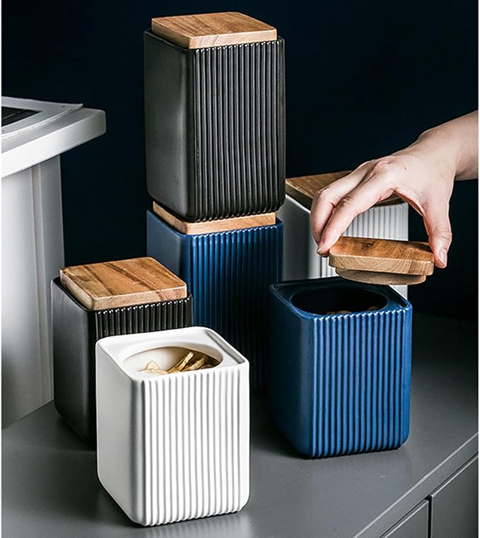 Ceramic Storage Jars Modern Elegant Highly Polished Airtight Storage Canisters with Lid Whiteware Food Stroage Jar for Kitchen Spice Tea Vanilla Sugar Coffee Beans (Blue-1000ML)