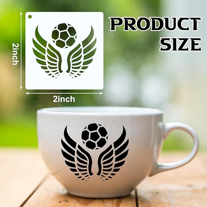 Fainne 100 Pcs Stencils for Painting on Wood Reusable Stencil Crafts Drawing Templates Holiday Wall Paper for DIY Scrapbook Home 2 x 2 Inch (Sport,Ball)