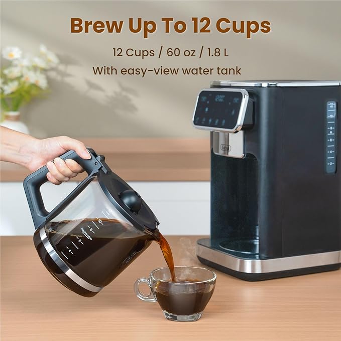 Gevi 12 Cup Programmable Drip Coffee Maker with Touch Screen, Fast and Strong Brew, Auto Shut-Off, 4-Hour Keep Warm Plate, Iced Coffee Option, Anti-Drip System, Permanent Filter