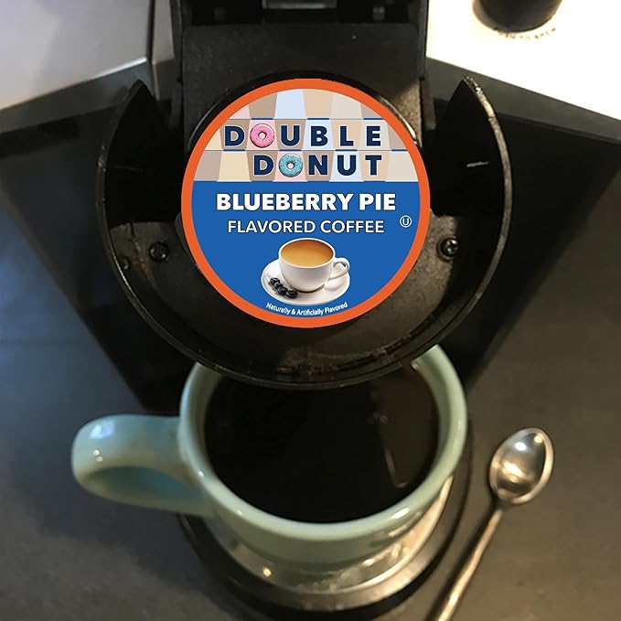 Double Donut Coffee Blueberry Coffee Pods, Single Serve Blueberry Flavored Coffee Pods, Medium Roast Coffee for Keurig K Cups Brewers, 24 Count