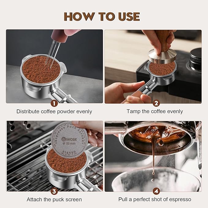 54mm Bottomless Portafilter 3 Ears Espresso Portafilter Compatible with reville BES870/878/880 with Puck Screen Coffee Needle and Walnut Handle