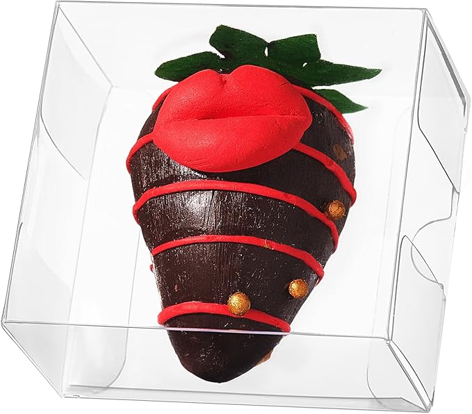 100 Pcs 2.5" X2.2" X2" Clear Small Bakery Treat Boxes Single Chocolate Covered Strawberries Box Macaron Gift Boxes Mini Cinnamon Roll Boxes for 2 for Birthday Wedding Christmas, Valentine's