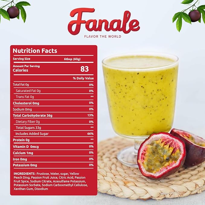Fanale Premium Flavoring Concentrated Syrup for Bubble Tea 11 lb | Passion Fruit Flavor Syrup | for Boba Tea, Smoothies, Slushes, Desserts | 11lb | SRP030