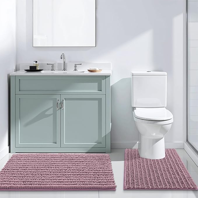 Arotive Luxury Chenille Bathroom Rug Mat, Extra Soft Thick Absorbent Shaggy Bath Rugs, Non-Slip Machine Wash Dry, Plush Bath Mats for Bathroom, Shower and Tub, 47x24, Deep Plum