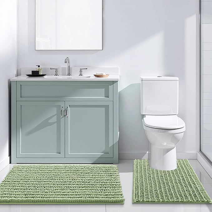 Arotive Luxury Chenille Bathroom Rug Mat, Extra Soft Thick Absorbent Shaggy Bath Rugs, Non-Slip Machine Wash Dry, Plush Bath Mats for Bathroom, Shower and Tub, 40x32, Sage Green