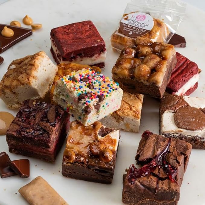 Brownie Points Baby Brownies, 8-Individually Wrapped, Fine and Fresh Ingredients, Perfect for Him, Her, Friends or Family. (Gift box and Bow with 8 Brownies - BP_BABY8) Fudge Chocolate Brownies, Baked from Scratch, Gourmet Sweet Desserts