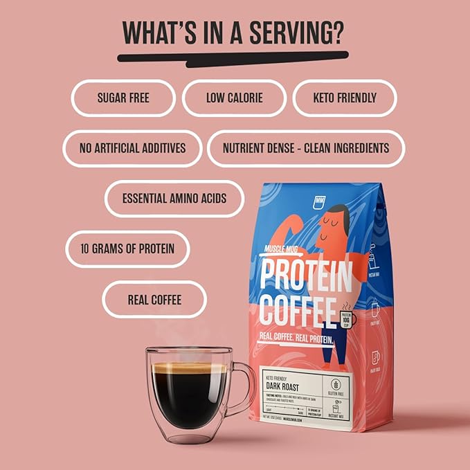 Dark Roast Protein Coffee – 10g Protein Per Serving, Bold Instant Coffee Blend, Keto-Friendly, No Added Sugar – 22 Servings, 12 oz