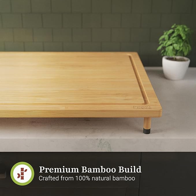 Prosumer's Choice Bamboo Stove Top Cover Board - Versatile Wooden Cutting Board for Kitchen with Adjustable Legs and Juice Grooves- Large Surface and Durable for Stoves, 27.2 x 21.4 x 3.1 Inches