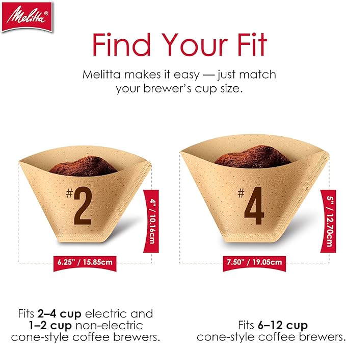 Melitta #4 Cone Coffee Filters, Natural Brown, 100 Count, Pack of 6